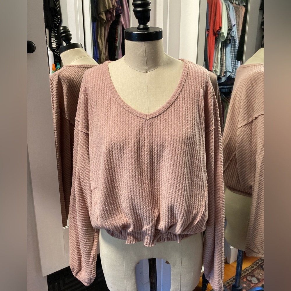 Forever 21 Dusty Pink Cropped Waffle Top - Size Large